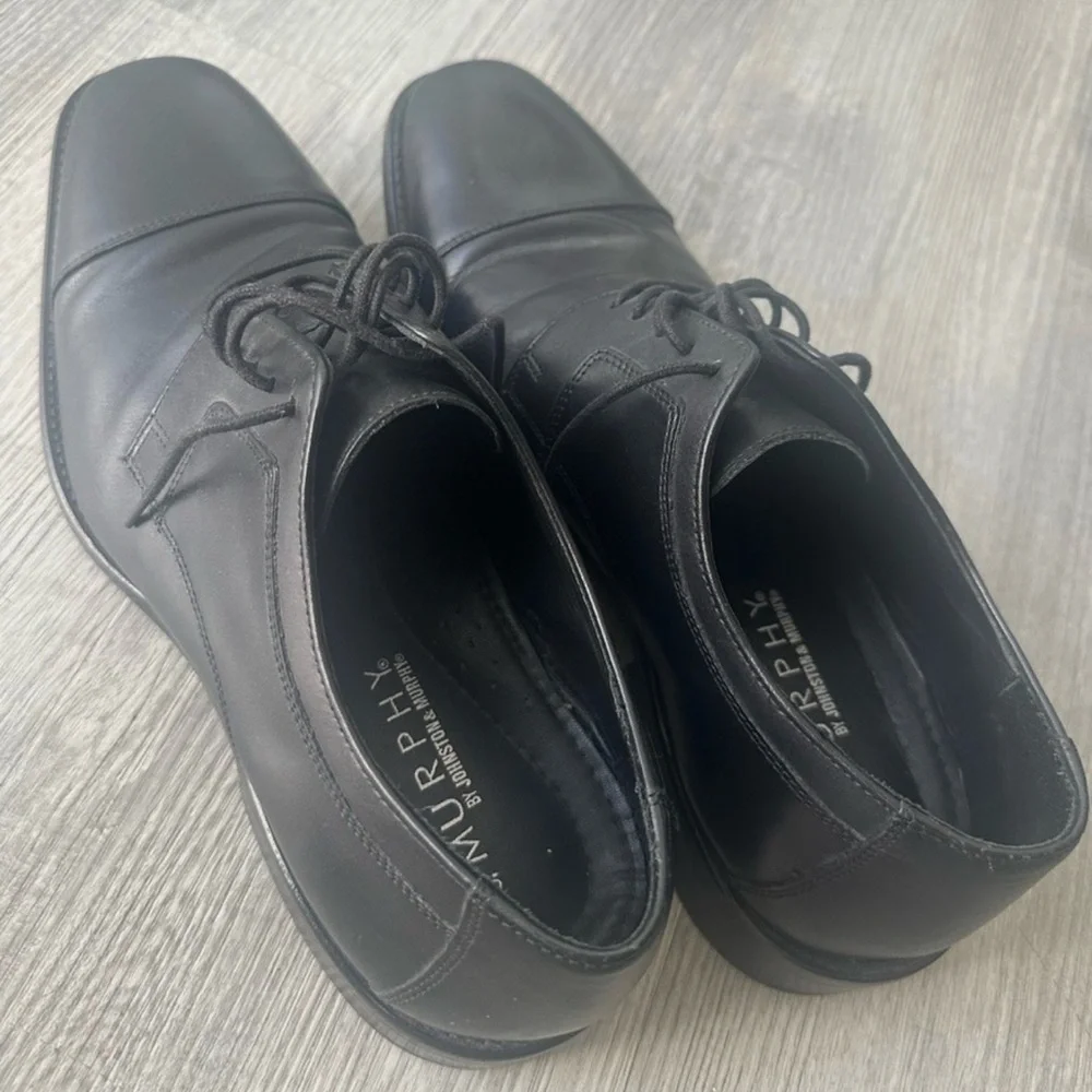Johnston & Murphy J. Murphy Leather Cap Toe Oxfords Mens 12W Black Dress Shoes